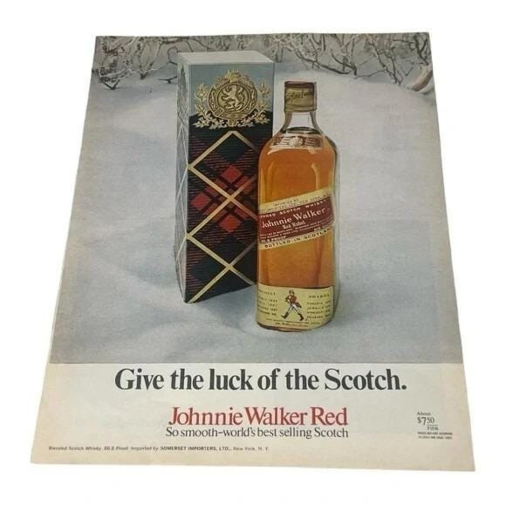 1970 Johnnie Walker Red Give the Luck of the Scotch Original Vintage Print‎ Ad